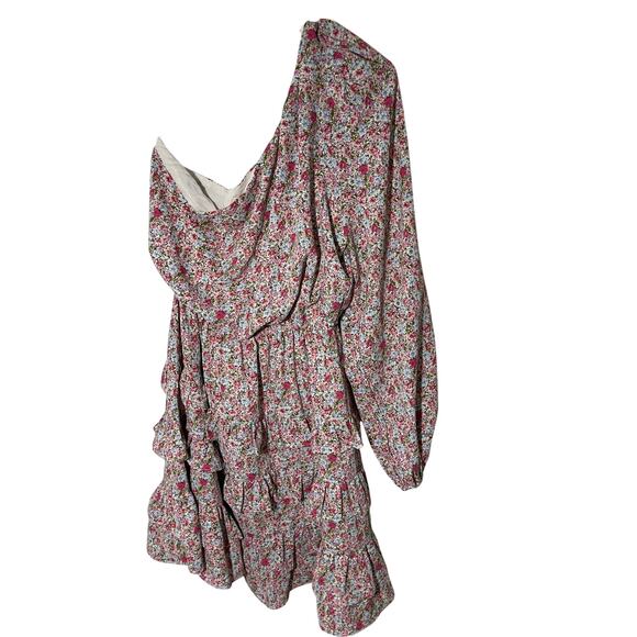 Lush XS Floral Bloom Core Coquette Whimsy One Shoulder Dainty Ruffle Mini Dress - Picture 1 of 5